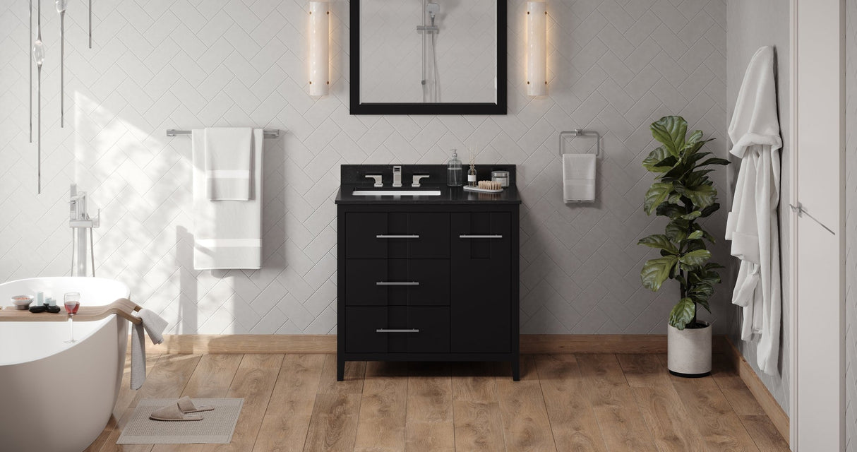 Jeffrey Alexander VKITKAT36BKBGR Katara 36" Black Single Sink Bathroom Vanity with Black Granite Top - 8 in. Widespread Faucet Top
