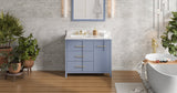 Jeffrey Alexander VKITKAT42BSCQR Katara 42" Blue Steel Single Sink Bathroom Vanity with Calacatta Vienna Quartz Top - 8 in. Widespread Faucet Top
