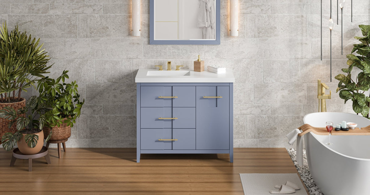 Jeffrey Alexander VKITKAT42BSRER Katara 43" Blue Steel Single Sink Bathroom Vanity with White Resin Top - 8 in. Widespread Faucet Top