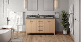 Jeffrey Alexander VKITKAT60NOGQR Katara 60" Natural Oak Double Sink Bathroom Vanity with Grey Quartz Top - 8 in. Widespread Faucet Top