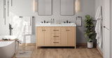 Jeffrey Alexander VKITKAT60NORER Katara 60" Natural Oak Double Sink Bathroom Vanity with White Resin Top - 8 in. Widespread Faucet Top