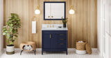Jeffrey Alexander VKITTHE36BLWCR Theodora 36" Hale Blue Single Sink Bathroom Vanity with White Carrara Marble Top - 8 in. Widespread Faucet Top