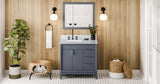 Jeffrey Alexander VKITTHE36BSWCR Theodora 36" Blue Steel Single Sink Bathroom Vanity with White Carrara Marble Top - 8 in. Widespread Faucet Top