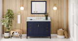 Jeffrey Alexander VKITTHE48BLWCR Theodora 48" Hale Blue Single Sink Bathroom Vanity with White Carrara Marble Top - 8 in. Widespread Faucet Top
