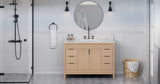 Jeffrey Alexander VKITTHE48NOCQR Theodora 48" Natural Oak Single Sink Bathroom Vanity with Calacatta Vienna Quartz Top - 8 in. Widespread Faucet Top