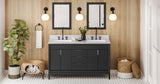 Jeffrey Alexander VKITTHE60BKWCR Theodora 60" Black Double Sink Bathroom Vanity with White Carrara Marble Top - 8 in. Widespread Faucet Top