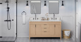 Jeffrey Alexander VKITTHE60NOCQR Theodora 60" Natural Oak Double Sink Bathroom Vanity with Calacatta Vienna Quartz Top - 8 in. Widespread Faucet Top