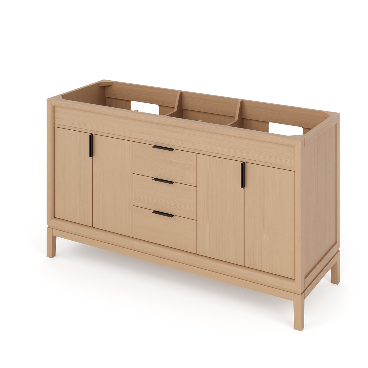 Jeffrey Alexander VKITTHE60NOWCR Theodora 60" Natural Oak Double Sink Bathroom Vanity with White Carrara Marble Top - 8 in. Widespread Faucet Top
