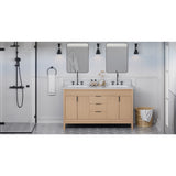 Jeffrey Alexander VKITTHE60NOWCR Theodora 60" Natural Oak Double Sink Bathroom Vanity with White Carrara Marble Top - 8 in. Widespread Faucet Top