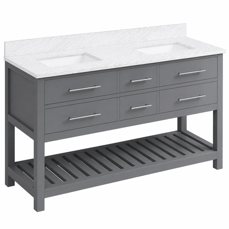 Jeffrey Alexander VKITWAV60GRWCR Wavecrest 60" Grey Double Sink Bathroom Vanity with White Carrara Marble Top