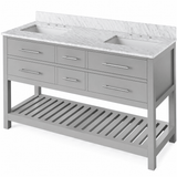 Jeffrey Alexander VKITWAV60GRWCR Wavecrest 60" Grey Double Sink Bathroom Vanity with White Carrara Marble Top - 8 in. Widespread Faucet Top