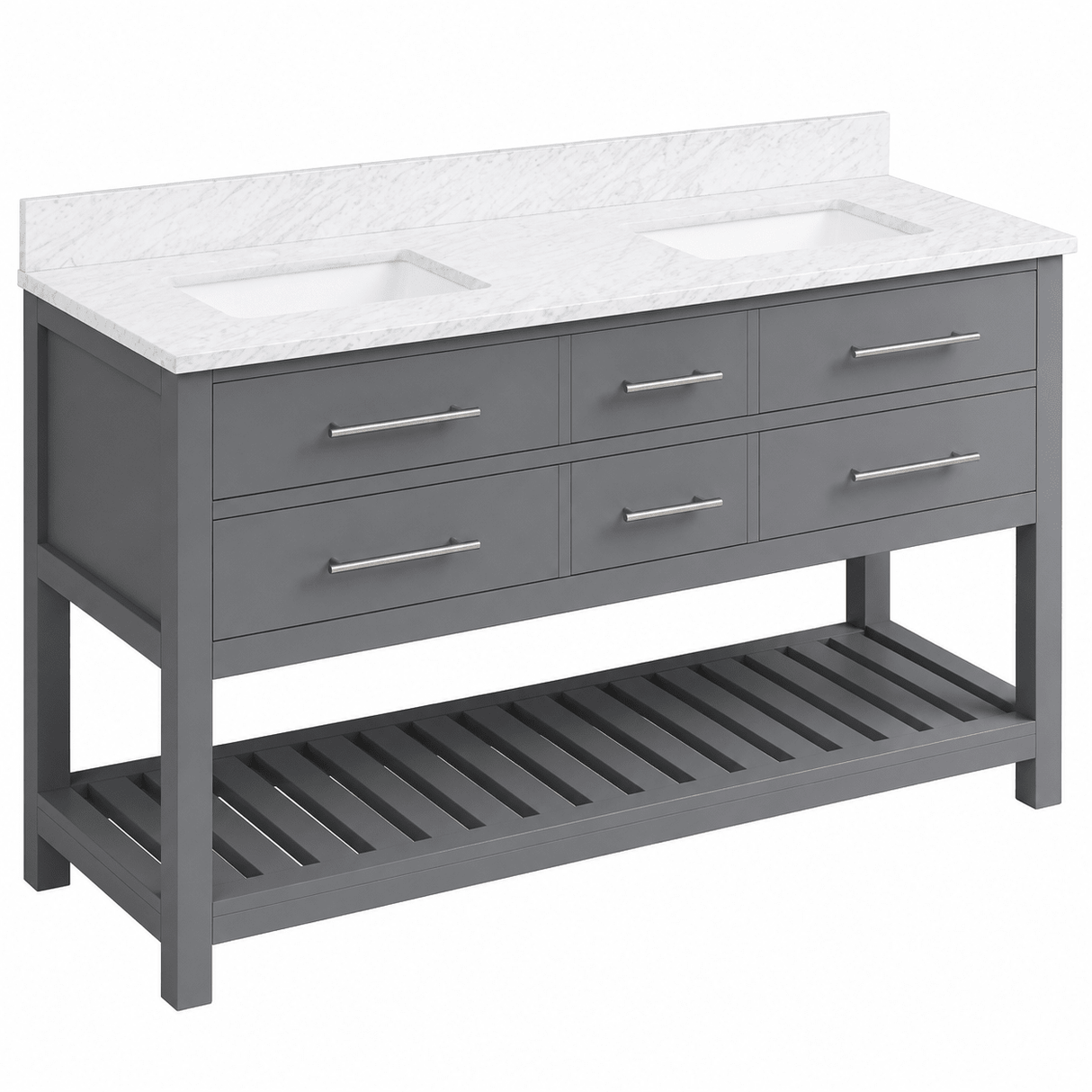 Jeffrey Alexander VKITWAV60GRWCR Wavecrest 60" Grey Double Sink Bathroom Vanity with White Carrara Marble Top
