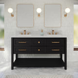 Jeffrey Alexander Kipling 60" Black Double Sink Bathroom Vanity with White Carrara Marble Top - 8 in. Widespread Faucet Top
