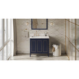 Jeffrey Alexander Percival 36" Hale Blue Single Sink Bathroom Vanity with Calacatta Vienna Quartz Top - 8 in. Widespread Faucet Top