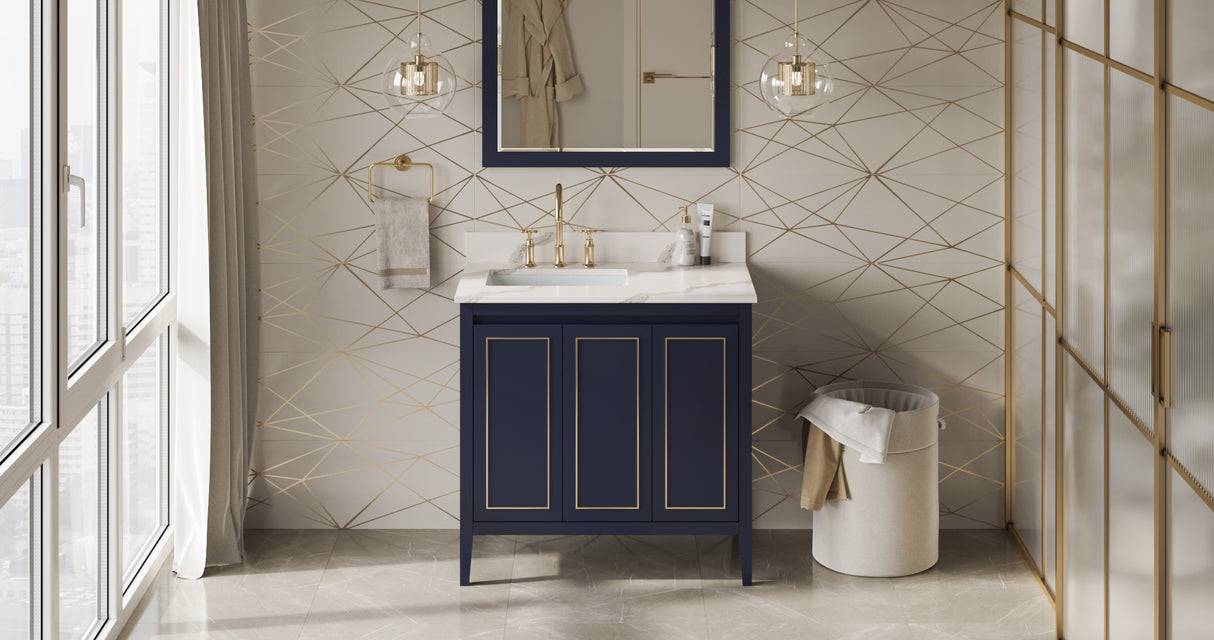 Jeffrey Alexander Percival 36" Hale Blue Single Sink Bathroom Vanity with Calacatta Vienna Quartz Top - 8 in. Widespread Faucet Top product image 7