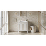 Jeffrey Alexander Percival 30" White Single Sink Bathroom Vanity with Calacatta Vienna Quartz Top - 8 in. Widespread Faucet Top