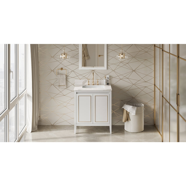 Jeffrey Alexander Percival 30" White Single Sink Bathroom Vanity with Calacatta Vienna Quartz Top - 8 in. Widespread Faucet Top