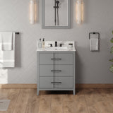 Jeffrey Alexander Katara 30" Grey Single Sink Bathroom Vanity with Calacatta Vienna Quartz Top - 8 in. Widespread Faucet Top product image 2