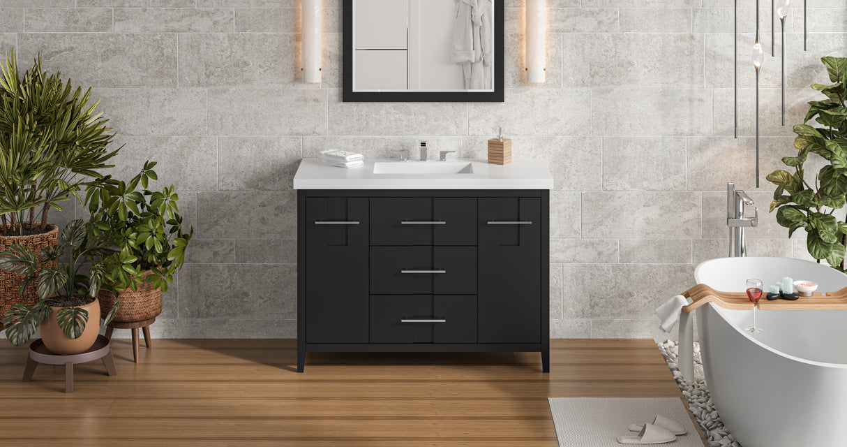 Jeffrey Alexander Katara 49" Black Single Sink Bathroom Vanity with White Resin Top - 8 in. Widespread Faucet Top product image 5