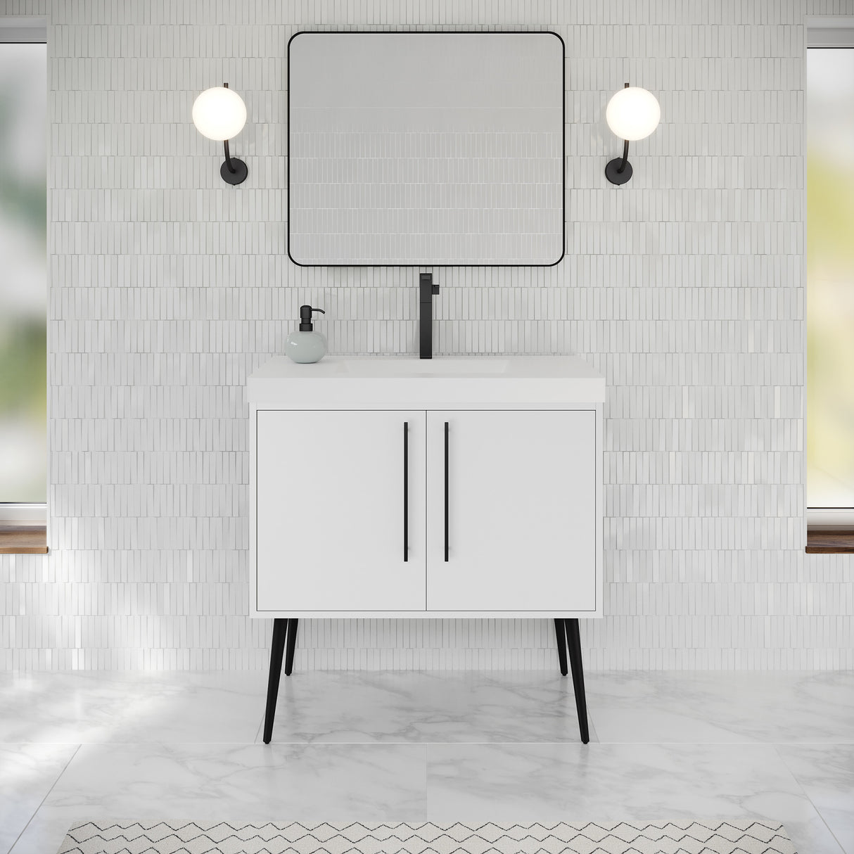 Jeffrey Alexander Tempest 36" White Single Sink Bathroom Vanity with White Resin Top - Single-Hole Faucet Top - VKTEM36WHPRE product image 2