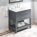 Jeffrey Alexander Wavecrest 36" Grey Single Sink Bathroom Vanity with Calacatta Vienna Quartz Top - 8 in. Widespread Faucet Top product image 2