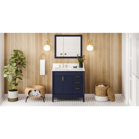 Jeffrey Alexander Theodora 36" Hale Blue Single Sink Bathroom Vanity with Calacatta Vienna Quartz Top - 8 in. Widespread Faucet Top