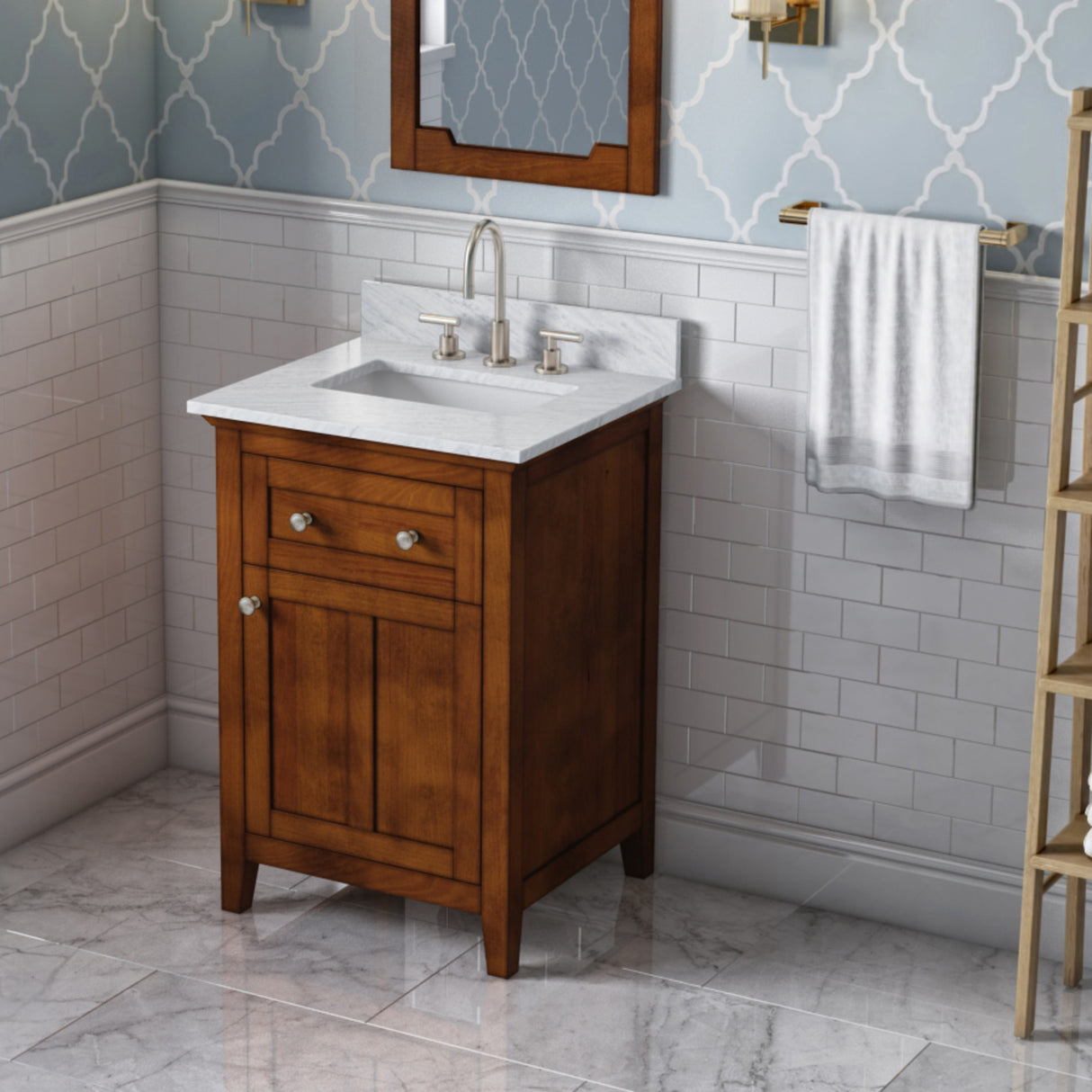Jeffrey Alexander Chatham 24" Chocolate Single Sink Bathroom Vanity with White Carrara Marble Top - 8 in. Widespread Faucet Top product image 2