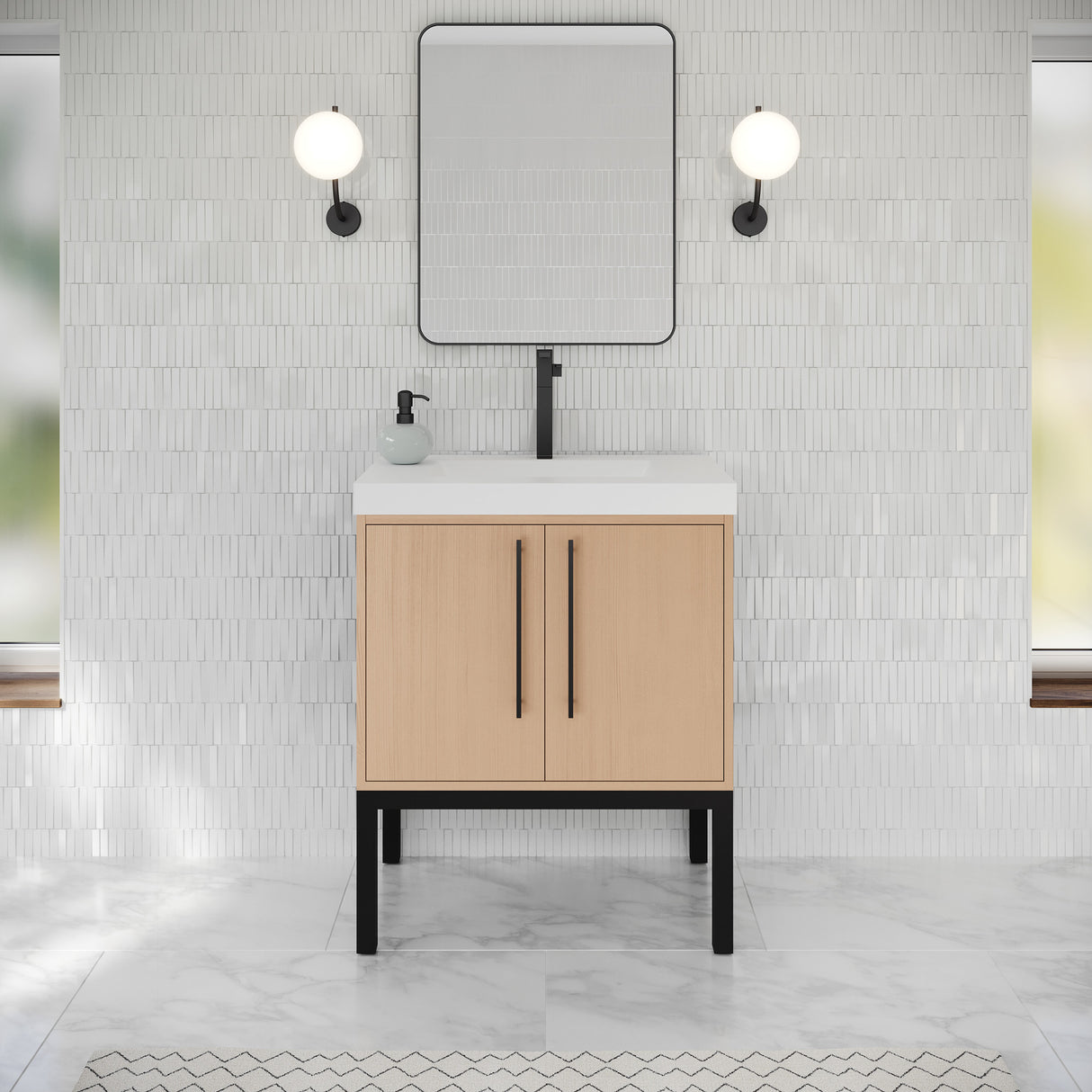 Jeffrey Alexander Tempest 30" Natural Oak Single Sink Bathroom Vanity with White Resin Top - Single-Hole Faucet Top - VKTEM30NOSQRE product image 2