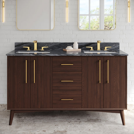 Jeffrey Alexander Dashwood 60" Dark Walnut Double Sink Bathroom Vanity with Grey Marble Top - 8 in. Widespread Faucet Top