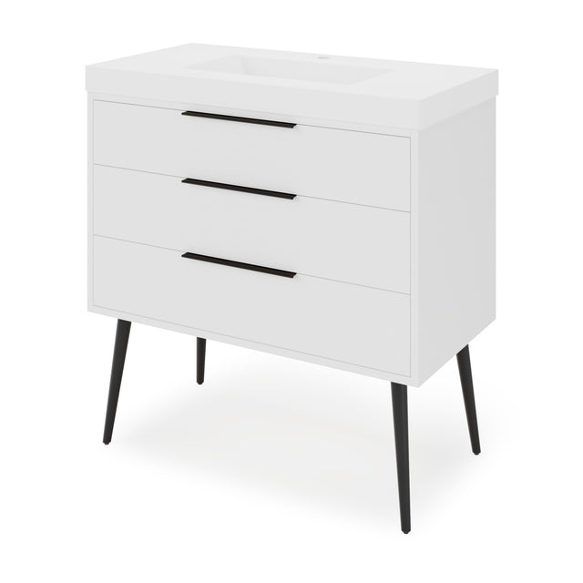Jeffrey Alexander Gardner 37" White Single Sink Bathroom Vanity with White Resin Top - Single-Hole Faucet Top - VKGAR36WHPRE
