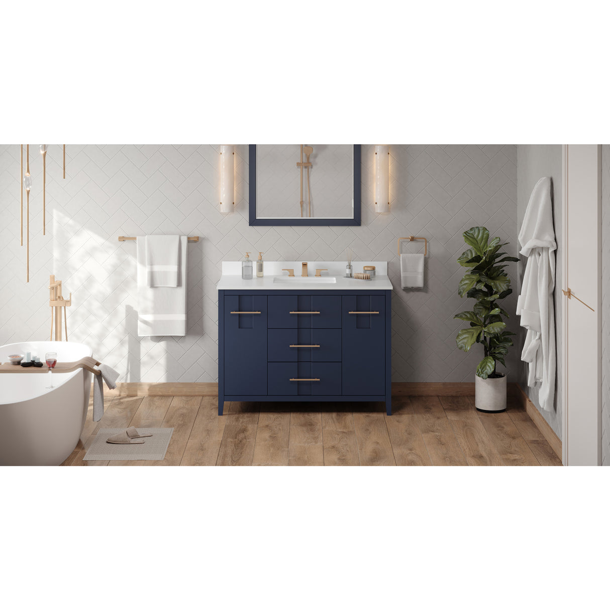 Jeffrey Alexander Katara 48" Hale Blue Single Sink Bathroom Vanity with White Quartz Top - 8 in. Widespread Faucet Top