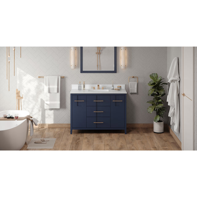 Jeffrey Alexander Katara 48" Hale Blue Single Sink Bathroom Vanity with White Quartz Top - 8 in. Widespread Faucet Top