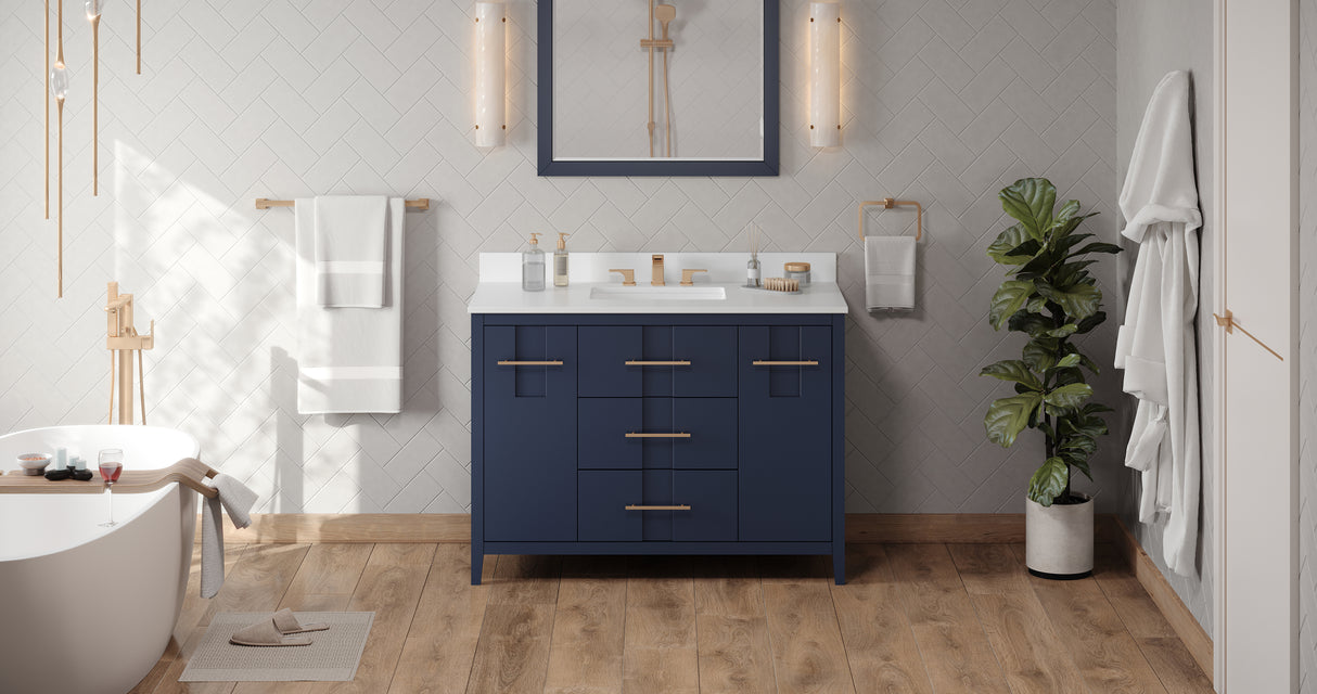 Jeffrey Alexander Katara 48" Hale Blue Single Sink Bathroom Vanity with White Quartz Top - 8 in. Widespread Faucet Top product image 6