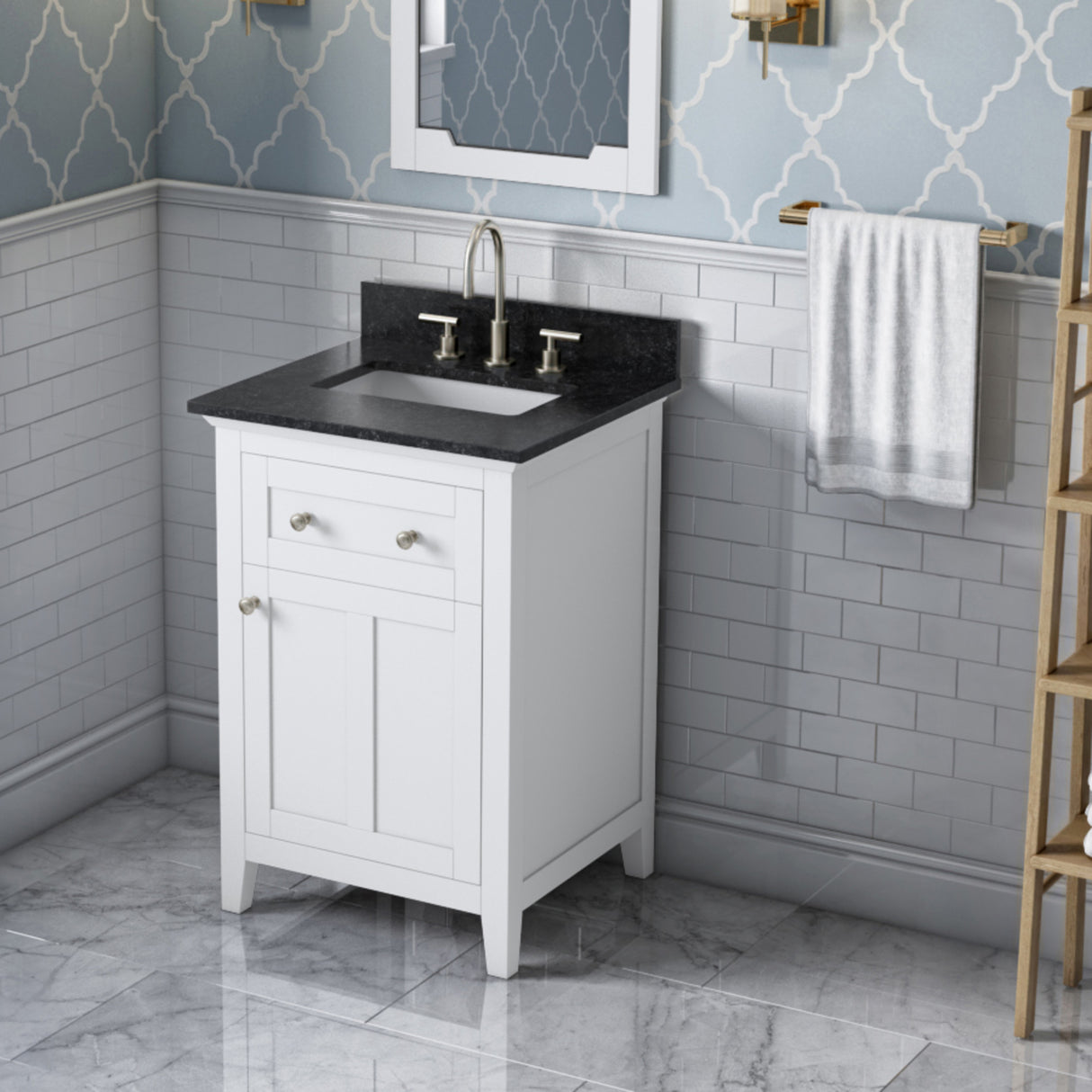 Jeffrey Alexander Chatham 24" White Single Sink Bathroom Vanity with Black Granite Top - 8 in. Widespread Faucet Top product image 2