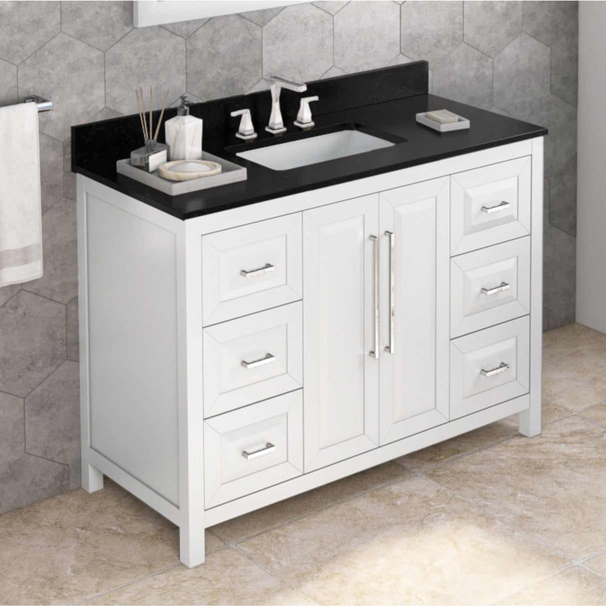 Jeffrey Alexander Cade 48" White Single Sink Bathroom Vanity with Black Granite Top - 8 in. Widespread Faucet Top product image 2
