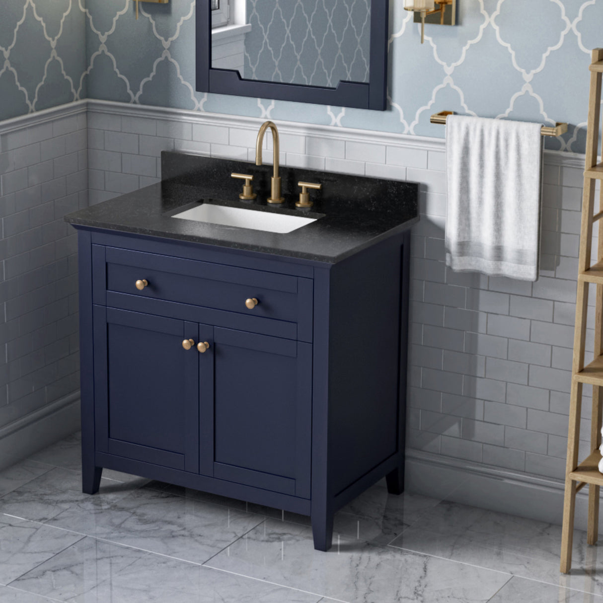 Jeffrey Alexander Chatham 36" Hale Blue Single Sink Bathroom Vanity with Black Granite Top - 8 in. Widespread Faucet Top product image 2