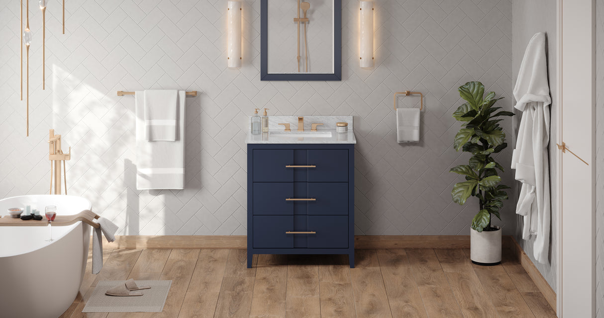 Jeffrey Alexander Katara 30" Hale Blue Single Sink Bathroom Vanity with White Carrara Marble Top - 8 in. Widespread Faucet Top product image 7