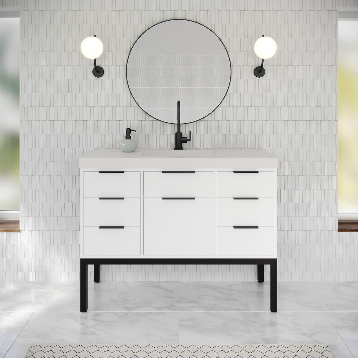 Jeffrey Alexander Gardner 49" White Single Sink Bathroom Vanity with White Resin Top - Single-Hole Faucet Top - VKGAR48WHSQRE product image 2