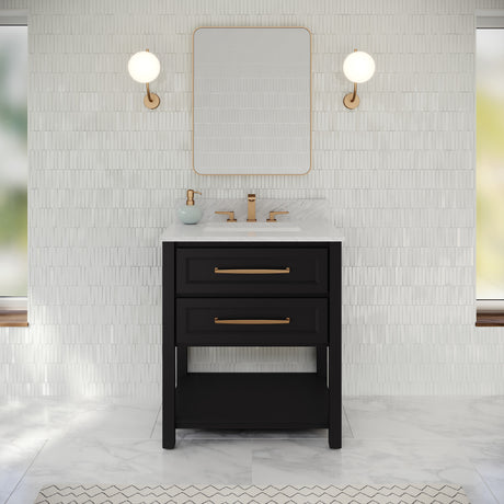 Jeffrey Alexander Kipling 31" Black Single Sink Bathroom Vanity with White Carrara Marble Top - Single-Hole Faucet Top