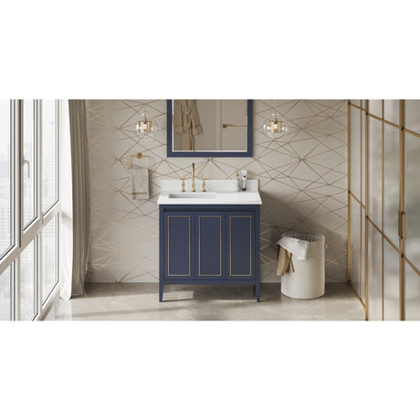 Jeffrey Alexander Percival 36" Hale Blue Single Sink Bathroom Vanity with White Quartz Top - 8 in. Widespread Faucet Top