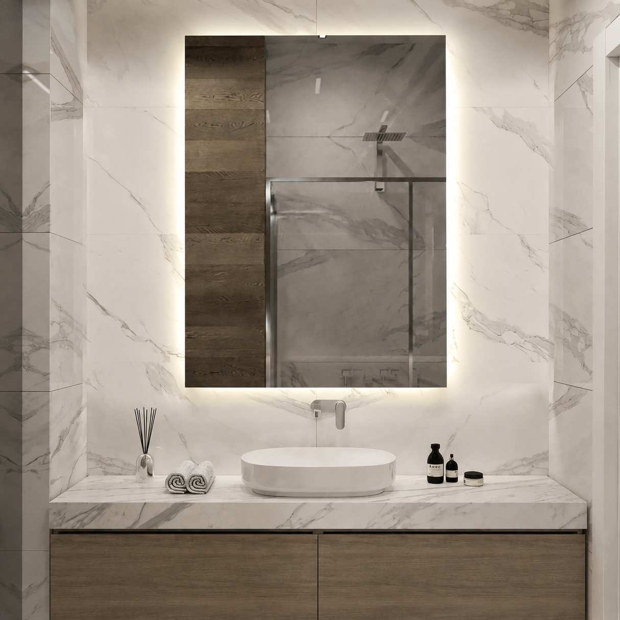 Ketcham AUR-4836 48 x 36 Aurora LED vanity mirror installed horizontally
