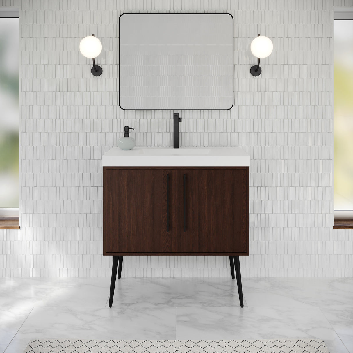 Jeffrey Alexander Tempest 36" Dark Walnut Single Sink Bathroom Vanity with White Resin Top - Single-Hole Faucet Top - VKTEM36DWPRE product image 2