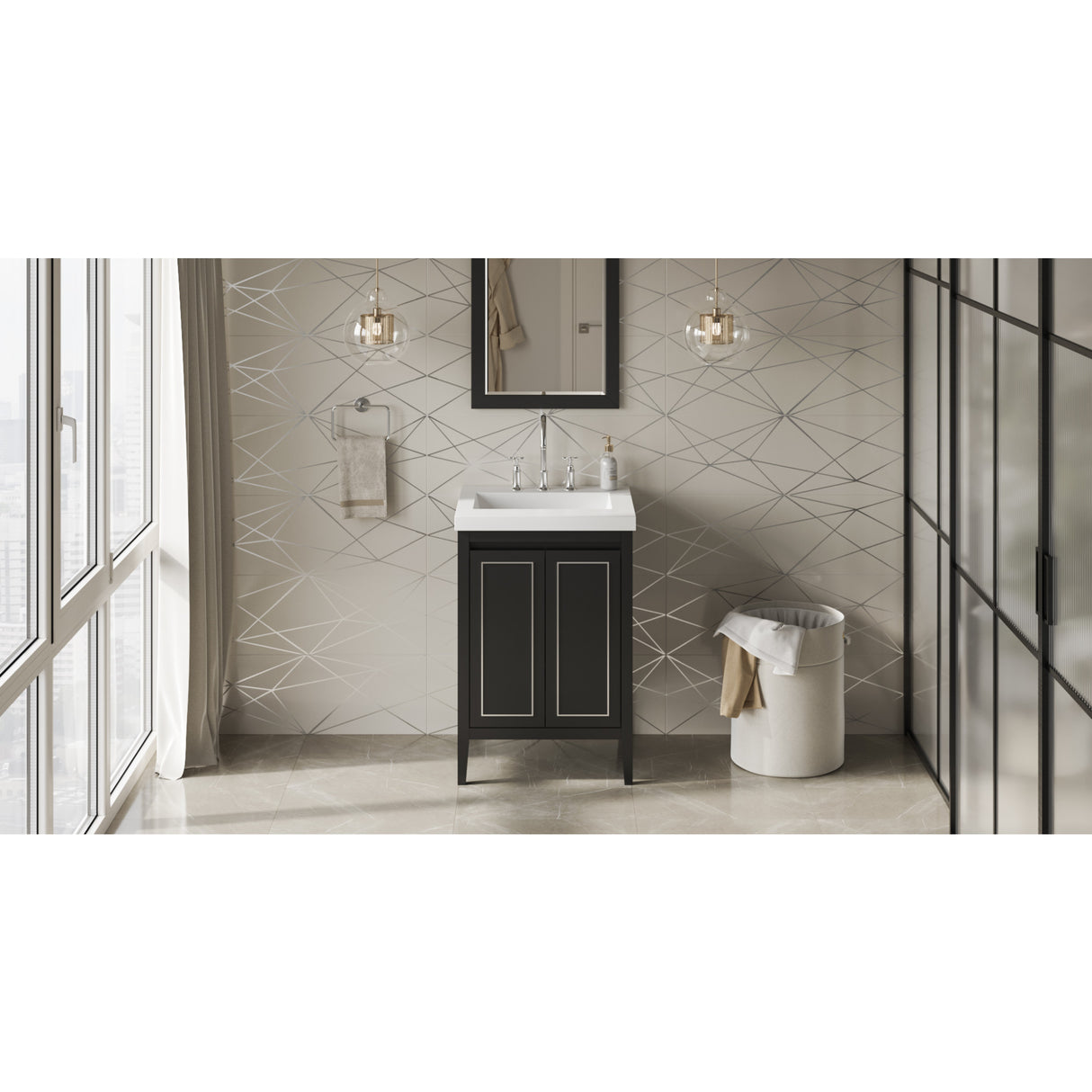 Jeffrey Alexander Percival 25" Black Single Sink Bathroom Vanity with White Resin Top - 8 in. Widespread Faucet Top