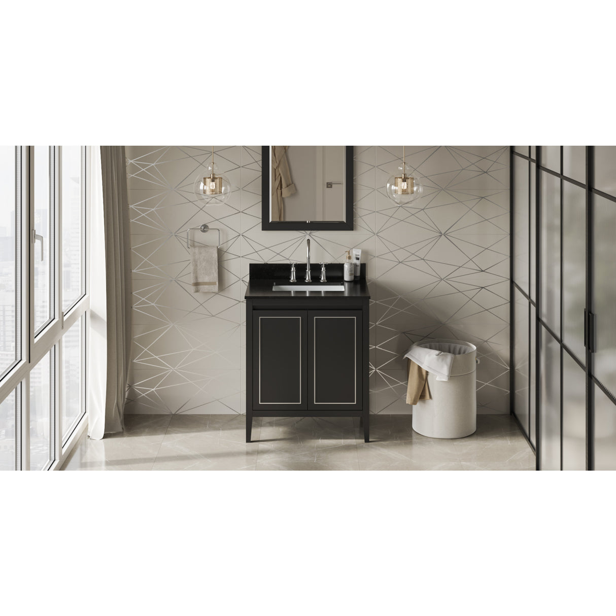 Jeffrey Alexander Percival 30" Black Single Sink Bathroom Vanity with Black Granite Top - 8 in. Widespread Faucet Top