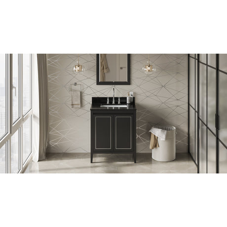 Jeffrey Alexander Percival 30" Black Single Sink Bathroom Vanity with Black Granite Top - 8 in. Widespread Faucet Top