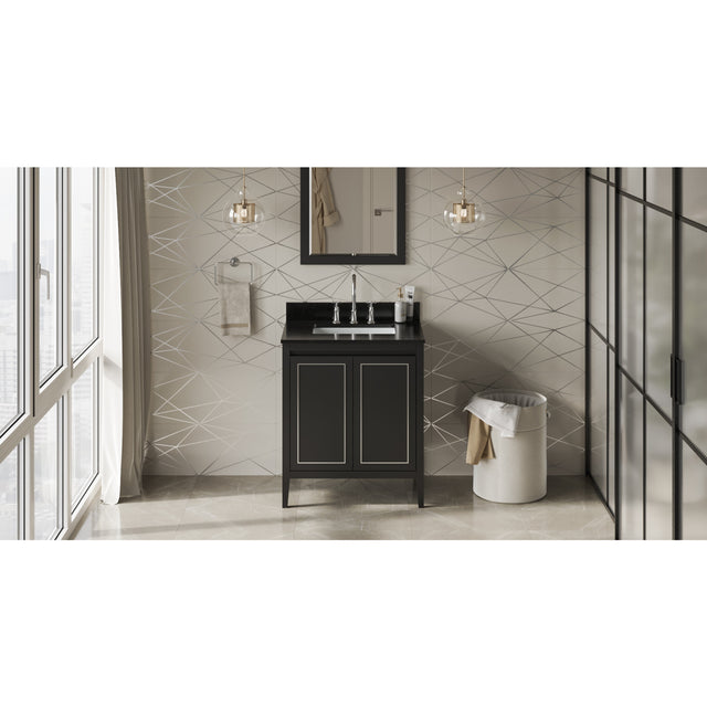 Jeffrey Alexander Percival 30" Black Single Sink Bathroom Vanity with Black Granite Top - 8 in. Widespread Faucet Top