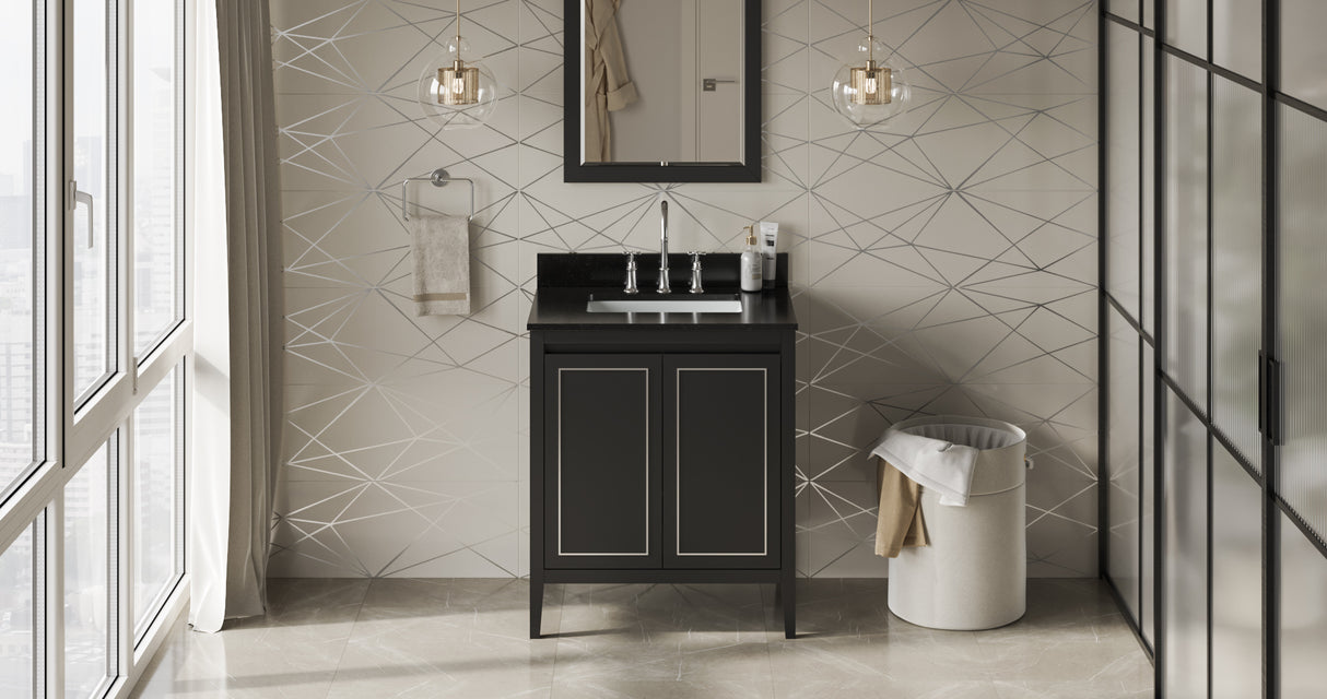 Jeffrey Alexander Percival 30" Black Single Sink Bathroom Vanity with Black Granite Top - 8 in. Widespread Faucet Top product image 6