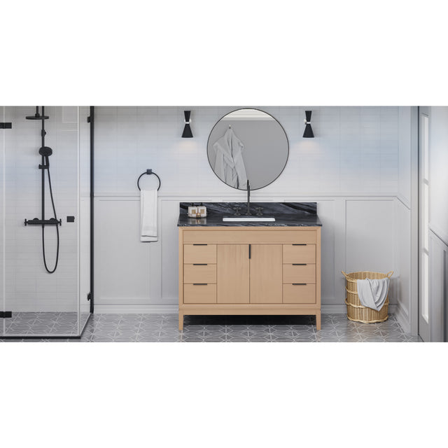 Jeffrey Alexander Theodora 48" Natural Oak Single Sink Bathroom Vanity with Grey Marble Top - 8 in. Widespread Faucet Top