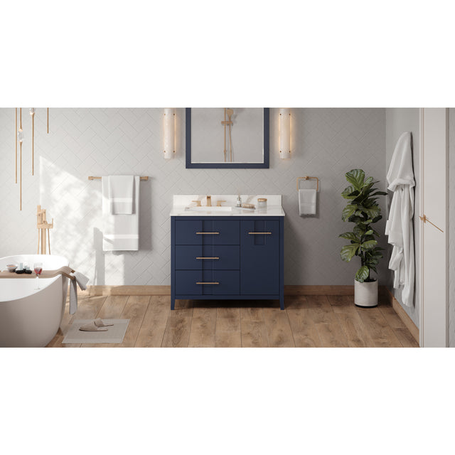 Jeffrey Alexander Katara 42" Hale Blue Single Sink Bathroom Vanity with Calacatta Vienna Quartz Top - 8 in. Widespread Faucet Top
