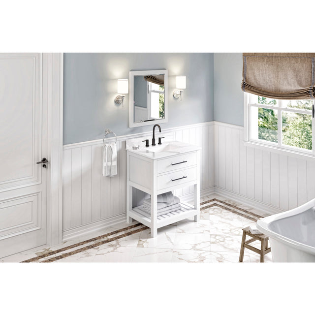 Jeffrey Alexander Wavecrest 30" White Single Sink Bathroom Vanity with Calacatta Vienna Quartz Top - 8 in. Widespread Faucet Top